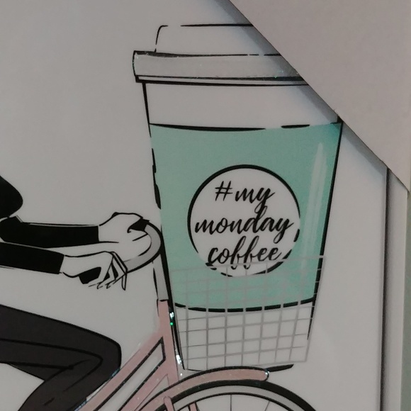 NEW Bicycle and Coffee Themed Glossy Glitter Framed Photo Décor - Picture 4 of 8